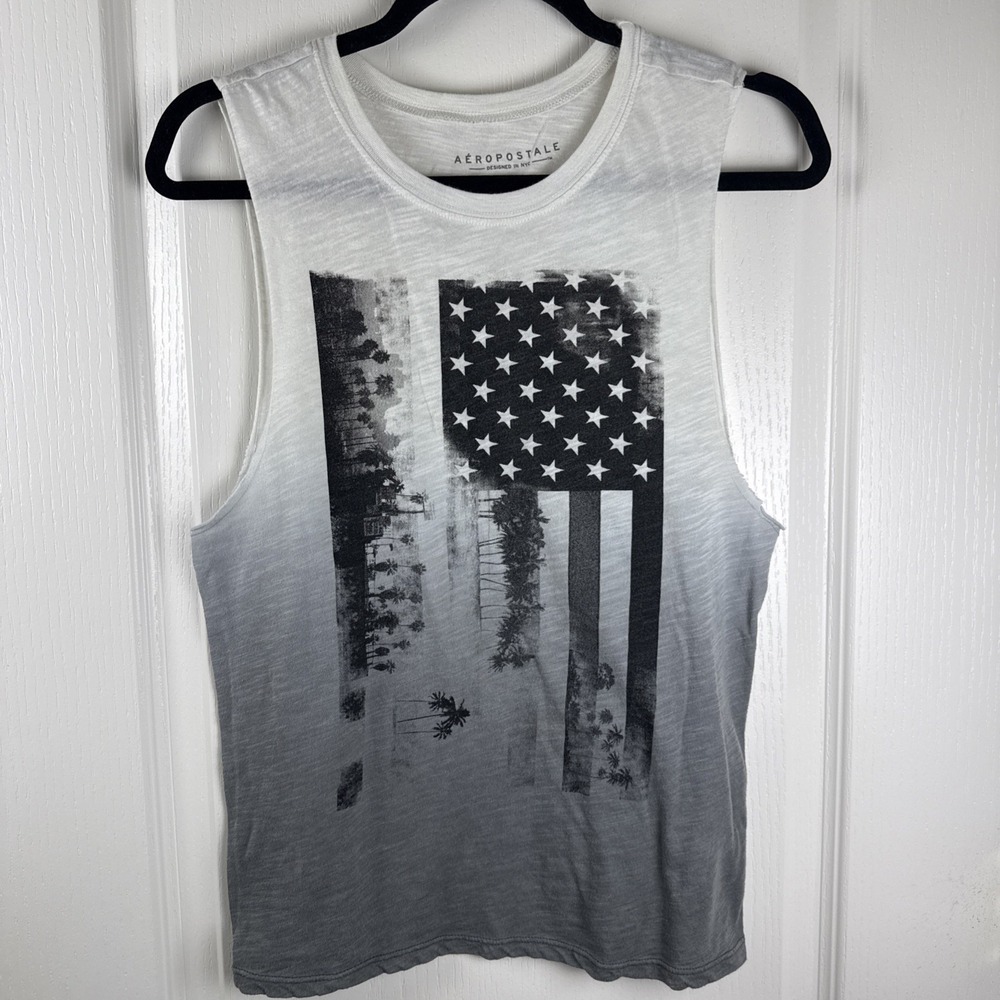 Aeropostale Palm Tree American Flag Ombre Muscle Tank Sz S Cali Patriotic